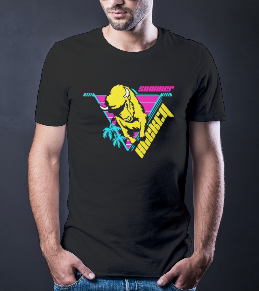 Summer Hockey Buffalo Retro Neon Triangle Vibes T-Shirt