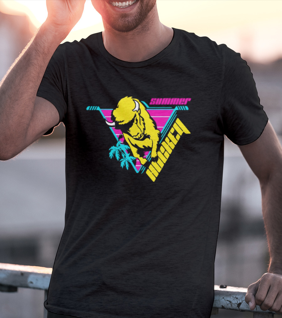 Summer Hockey Buffalo Retro Neon Triangle Vibes T-Shirt