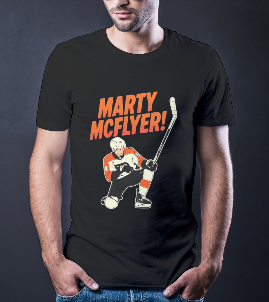 Marty McFlyer 94 Hockey Player In Action T-Shirt