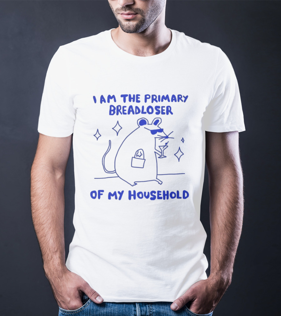 I Am The Primary Breadloser Of My Household Funny Mouse With Martini And Shades T-Shirt