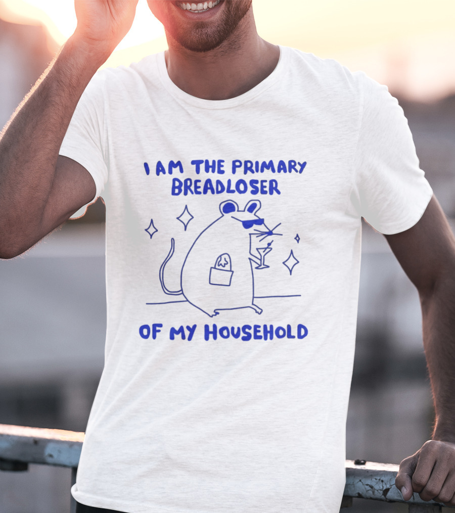 I Am The Primary Breadloser Of My Household Funny Mouse With Martini And Shades T-Shirt
