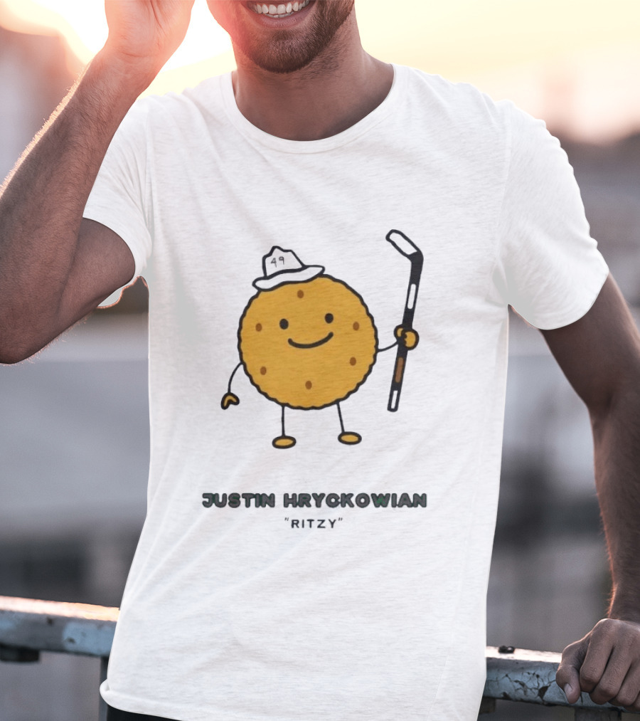 Justin Hryckowian Ritzy Hockey Cookie Character With Hat T-Shirt