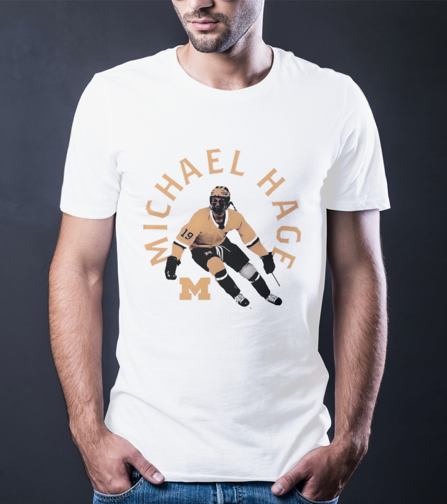 Michael Hage Michigan Wolverines Hockey 2026 Retro Ice Hockey Player Number 19 And Block M T-Shirt