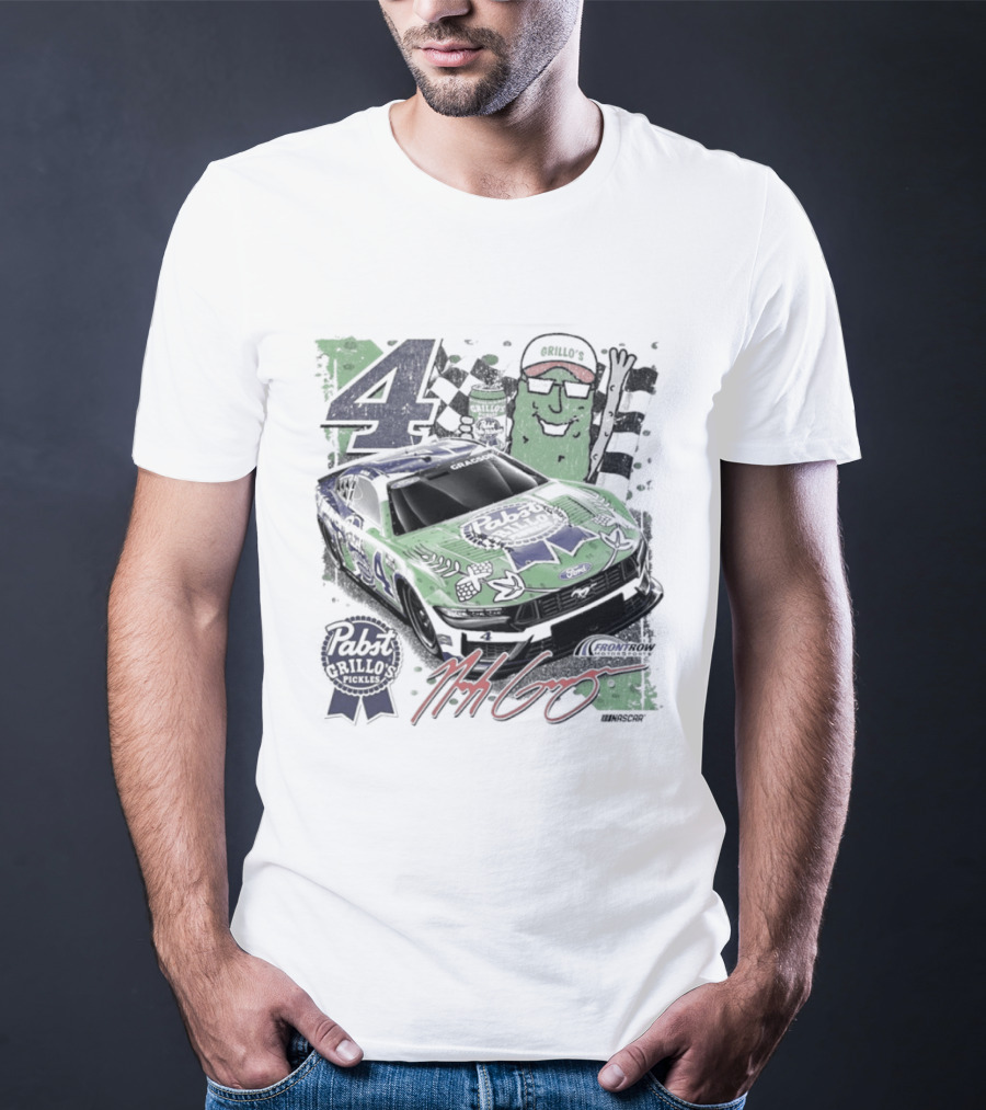 NASCAR Pabst Blue Ribbon Grillo's Pickles Car Number 4 Racing Collaboration T-Shirt