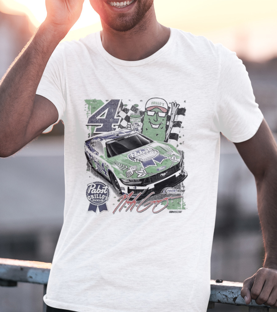 NASCAR Pabst Blue Ribbon Grillo's Pickles Car Number 4 Racing Collaboration T-Shirt