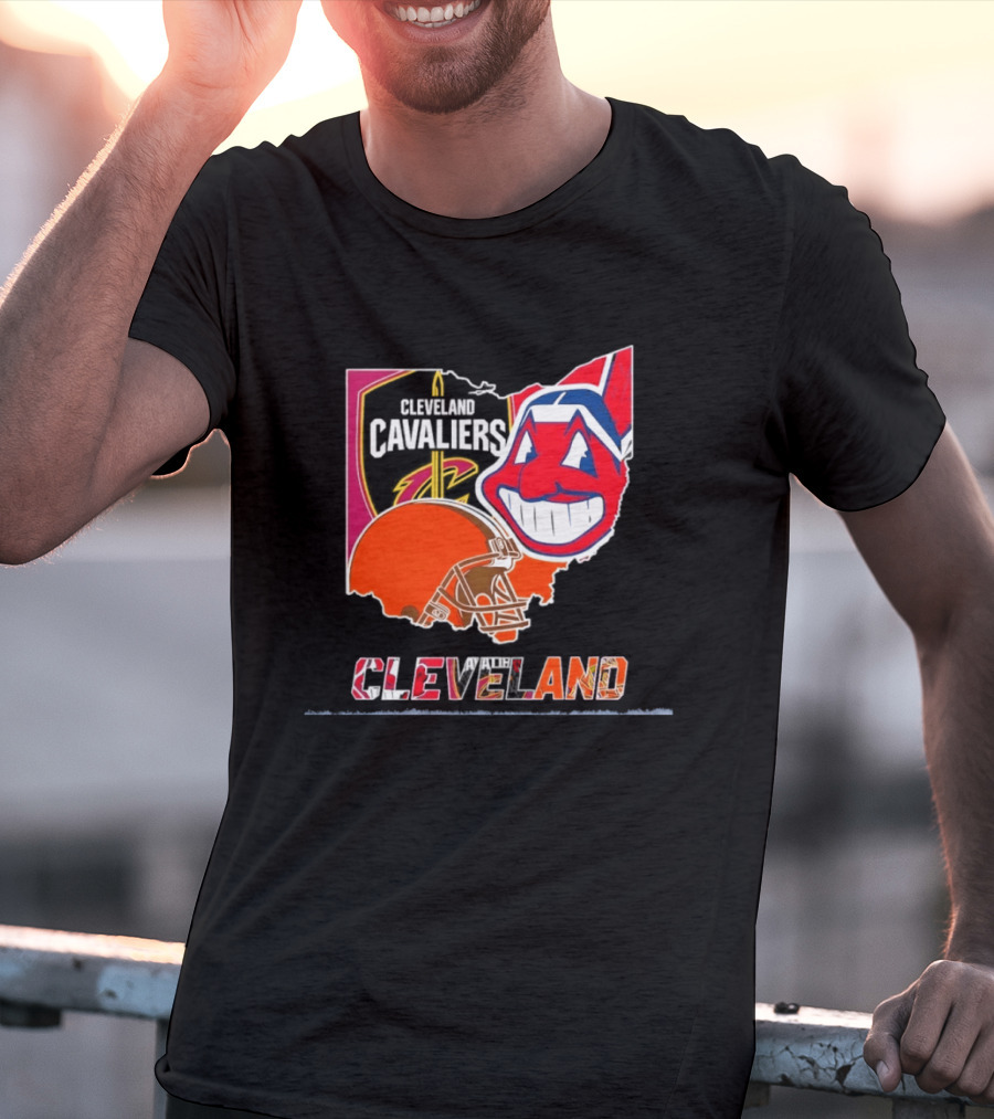 Cleveland Cavaliers Browns Indians 2026 Team Sport Map T-Shirt