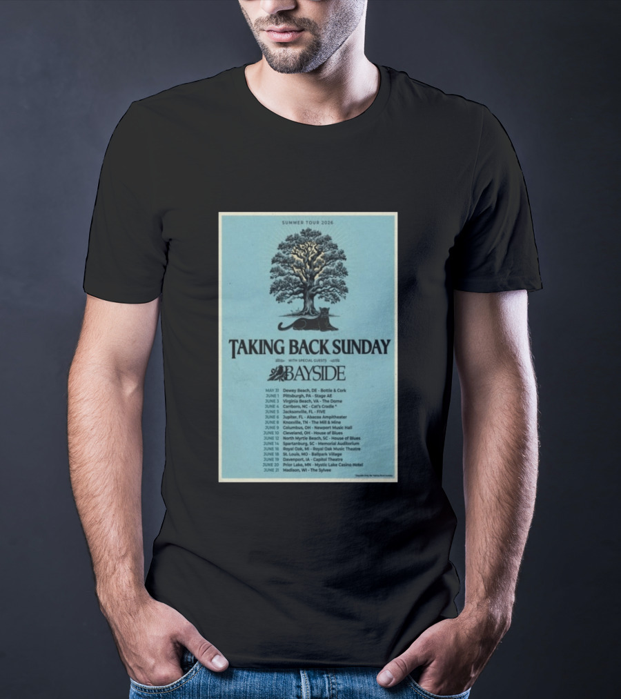 Summer Tour 2026 Taking Back Sunday With Bayside Concert Dates And Locations T-Shirt