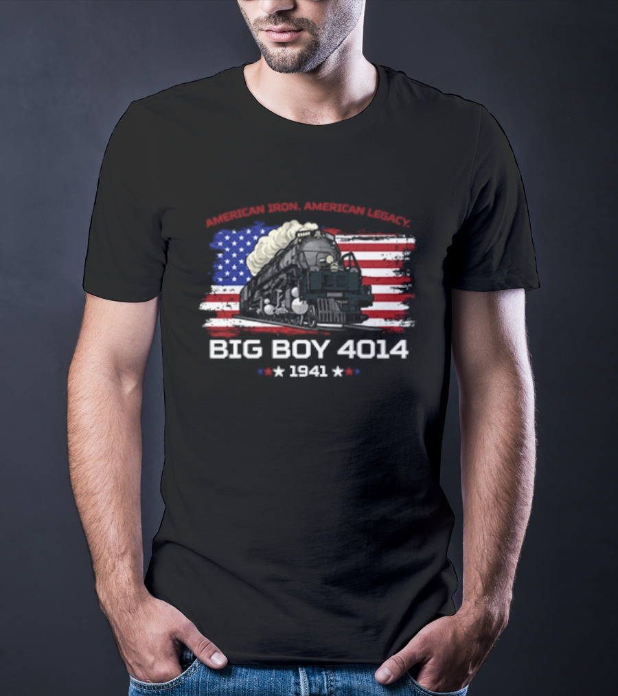 Promoting Real American Iron Big Boy 4014 1941 USA Flag Stars Stripes T-Shirt