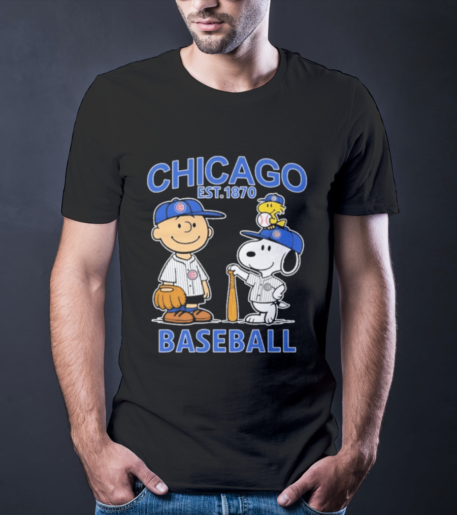 Chicago Est 1870 Snoopy Woodstock Baseball Charlie Brown Cubs T-Shirt