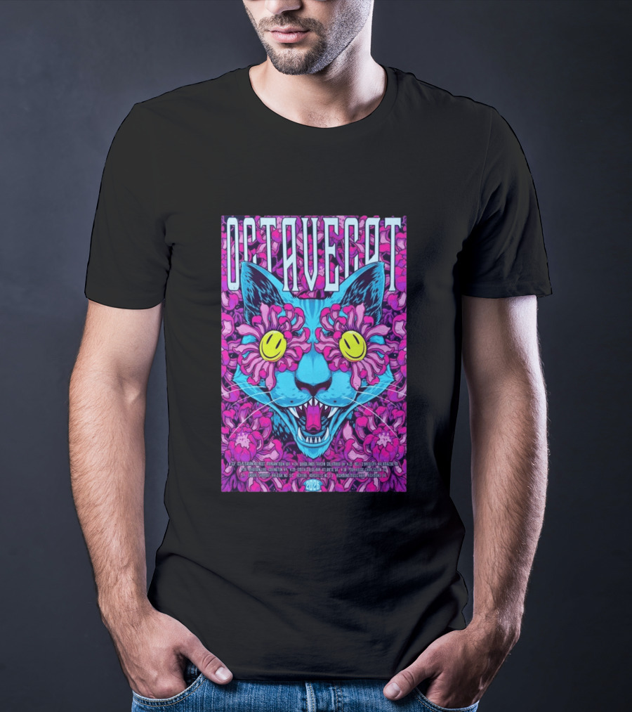 Octave Cat 2026 Psychedelic Spring Tour Dates Floral Cat T-Shirt