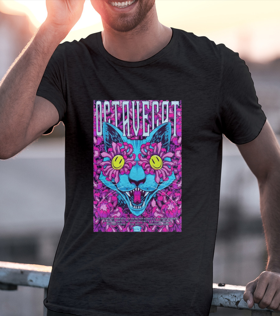 Octave Cat 2026 Psychedelic Spring Tour Dates Floral Cat T-Shirt