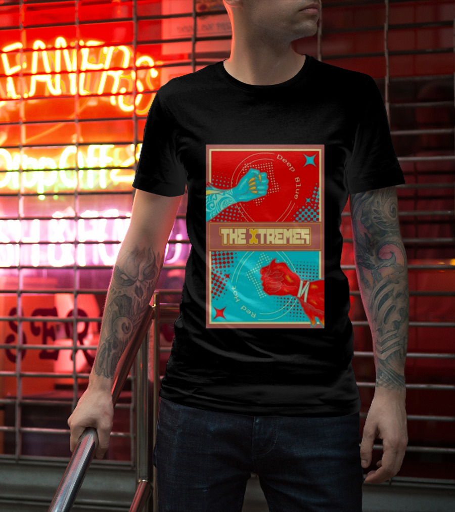 The Xtremes Deep Blue Red Hot Fist Bump Duel Comic T-Shirt