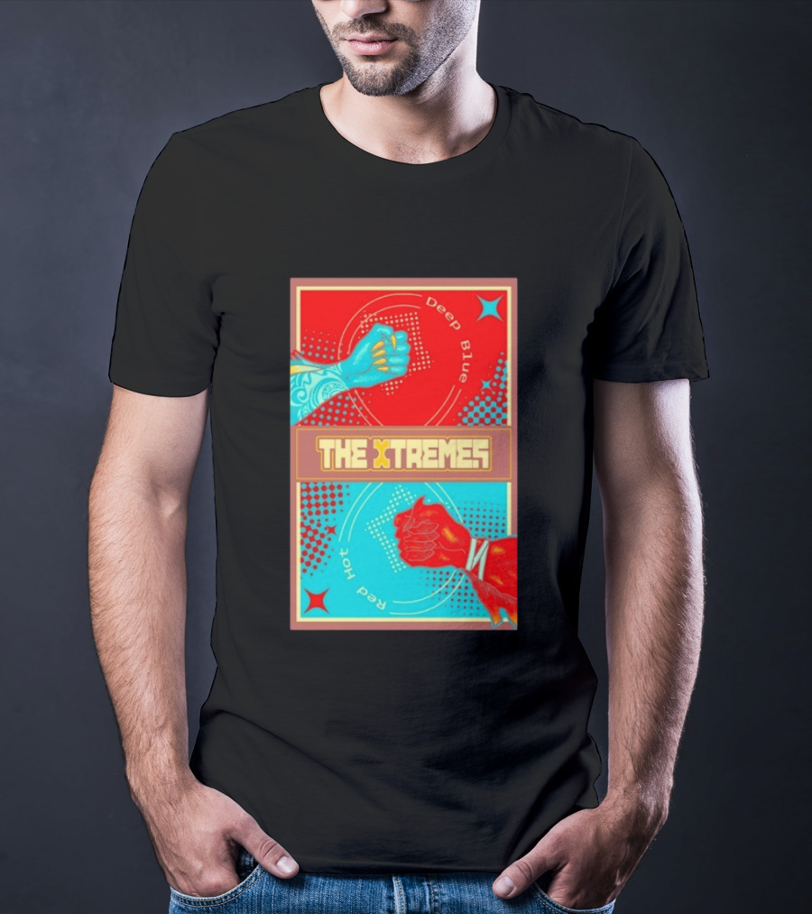 The Xtremes Deep Blue Red Hot Fist Bump Duel Comic T-Shirt