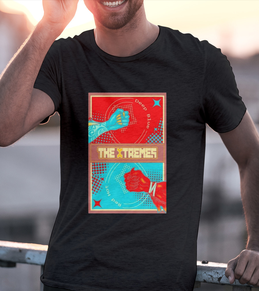 The Xtremes Deep Blue Red Hot Fist Bump Duel Comic T-Shirt