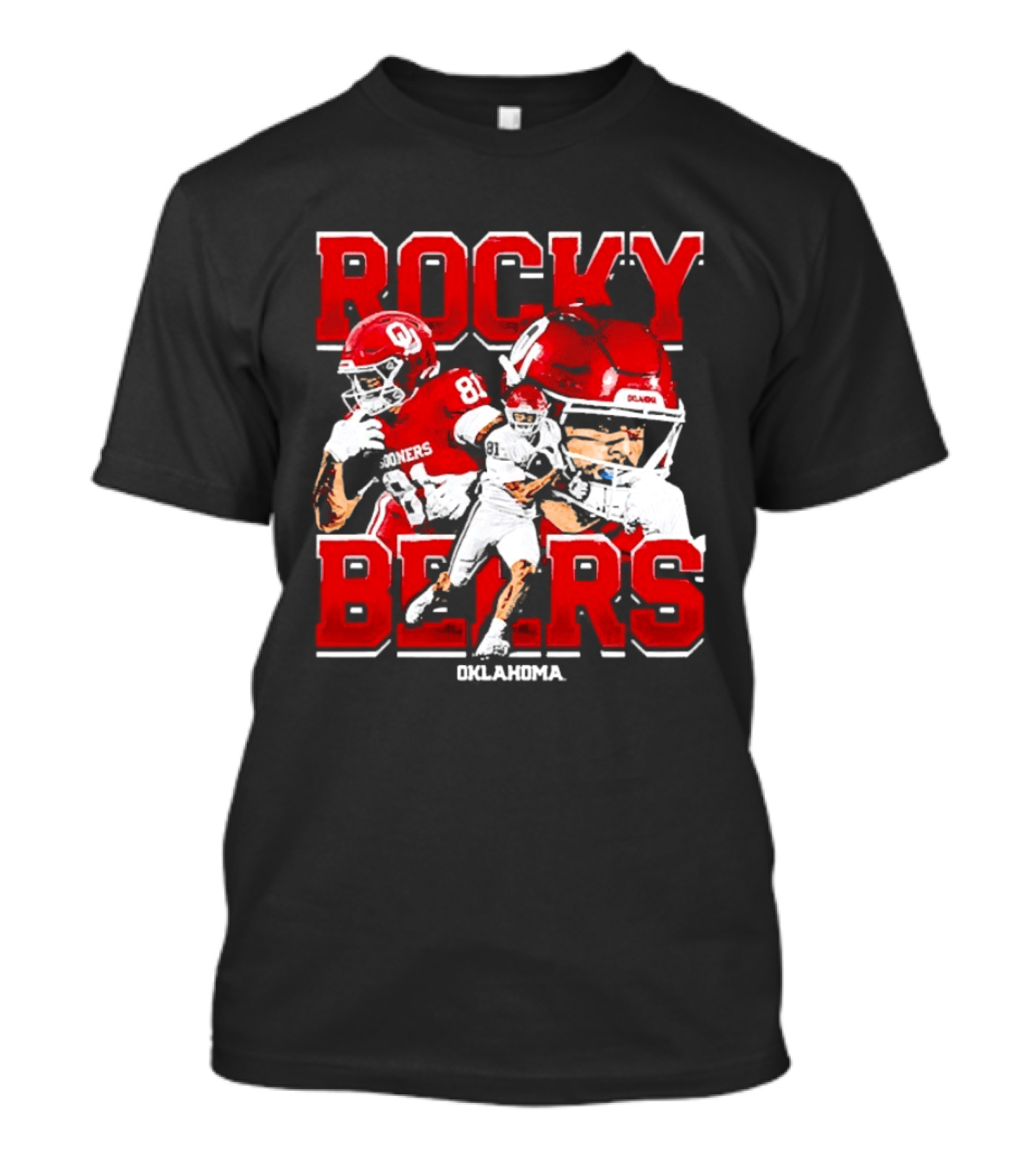 Rocky Beers Oklahoma Sooners Football Collage With NCAA Players And Helmets T-Shirt
