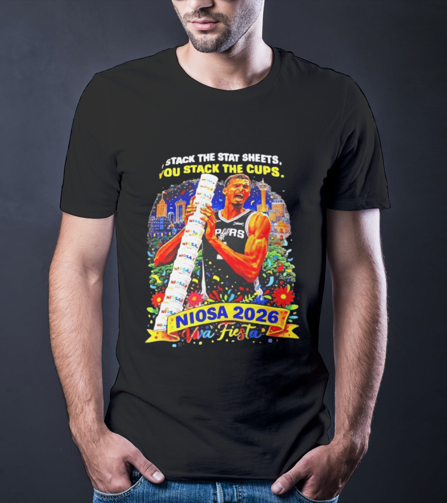 Victor Wembanyama Spurs NIOSA 2026 Viva Fiesta Stack The Stat Sheets T-Shirt