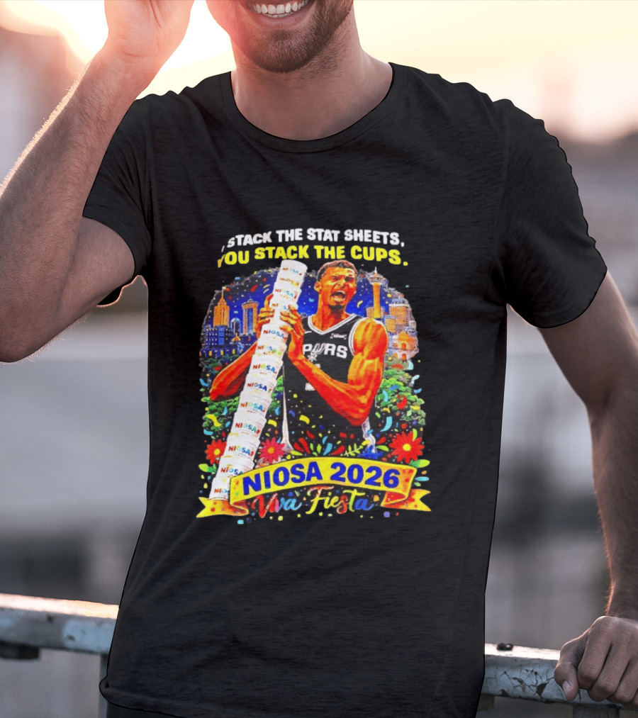 Victor Wembanyama Spurs NIOSA 2026 Viva Fiesta Stack The Stat Sheets T-Shirt