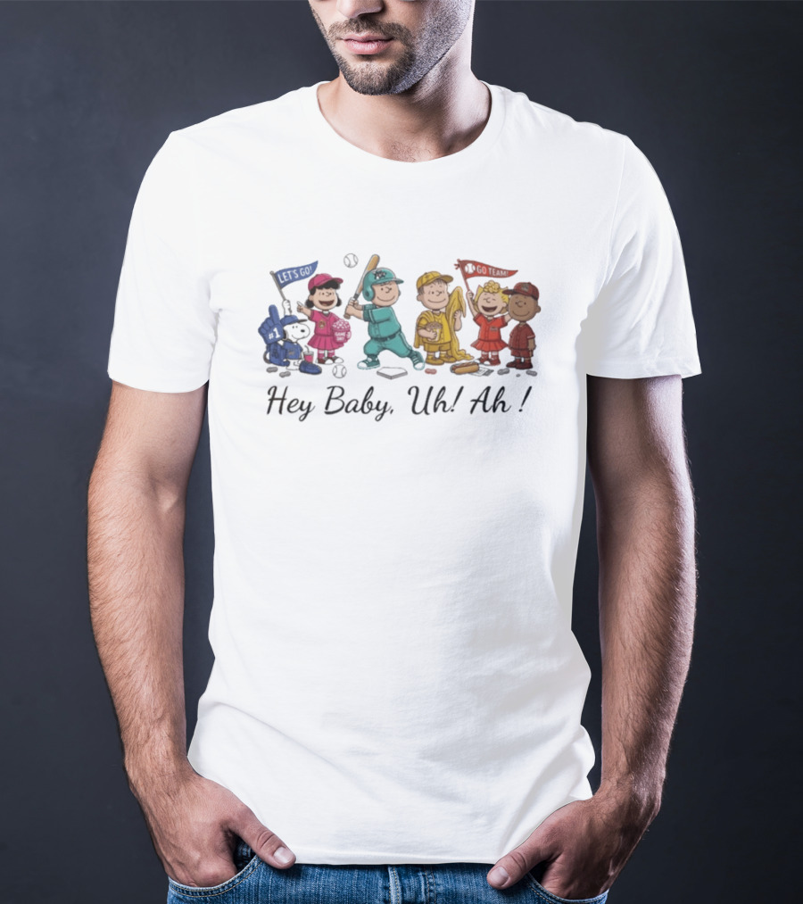 Peanuts Characters Banana Ball Hey Baby Uh Ah Baseball T-Shirt
