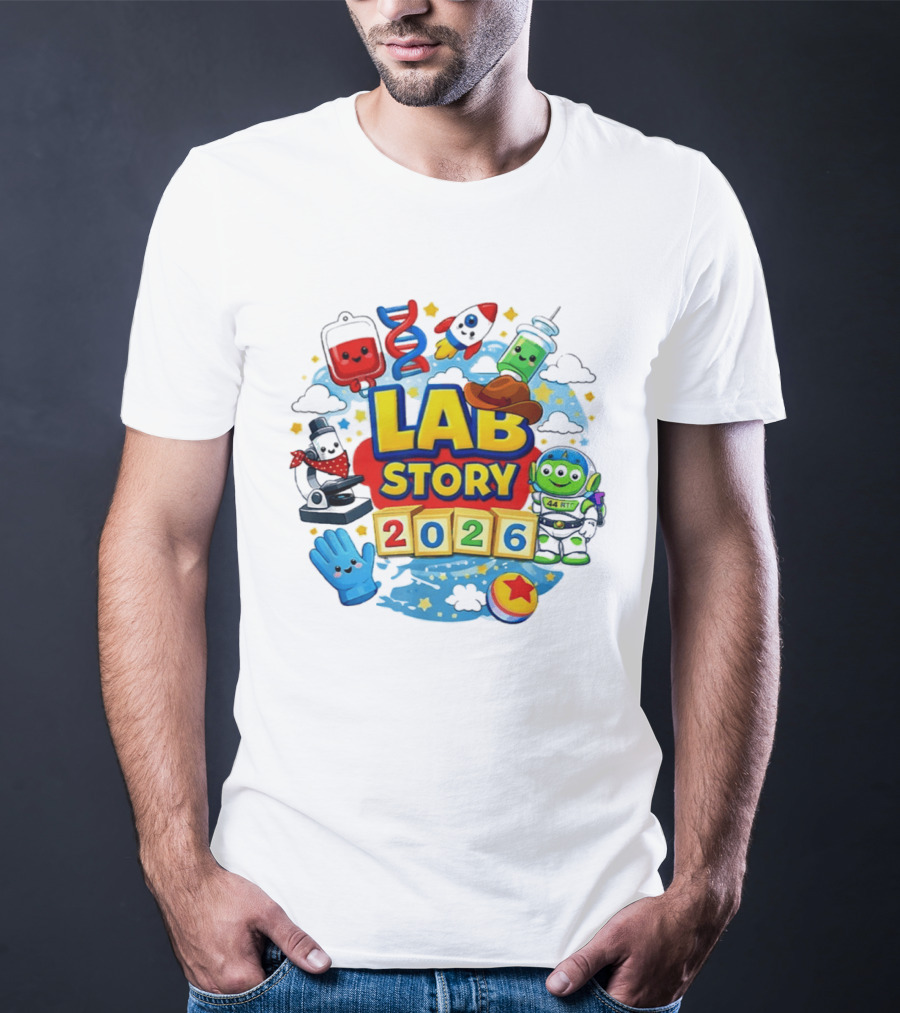 LAB STORY 2026 Cartoon Rocket Alien Science Adventure T-Shirt