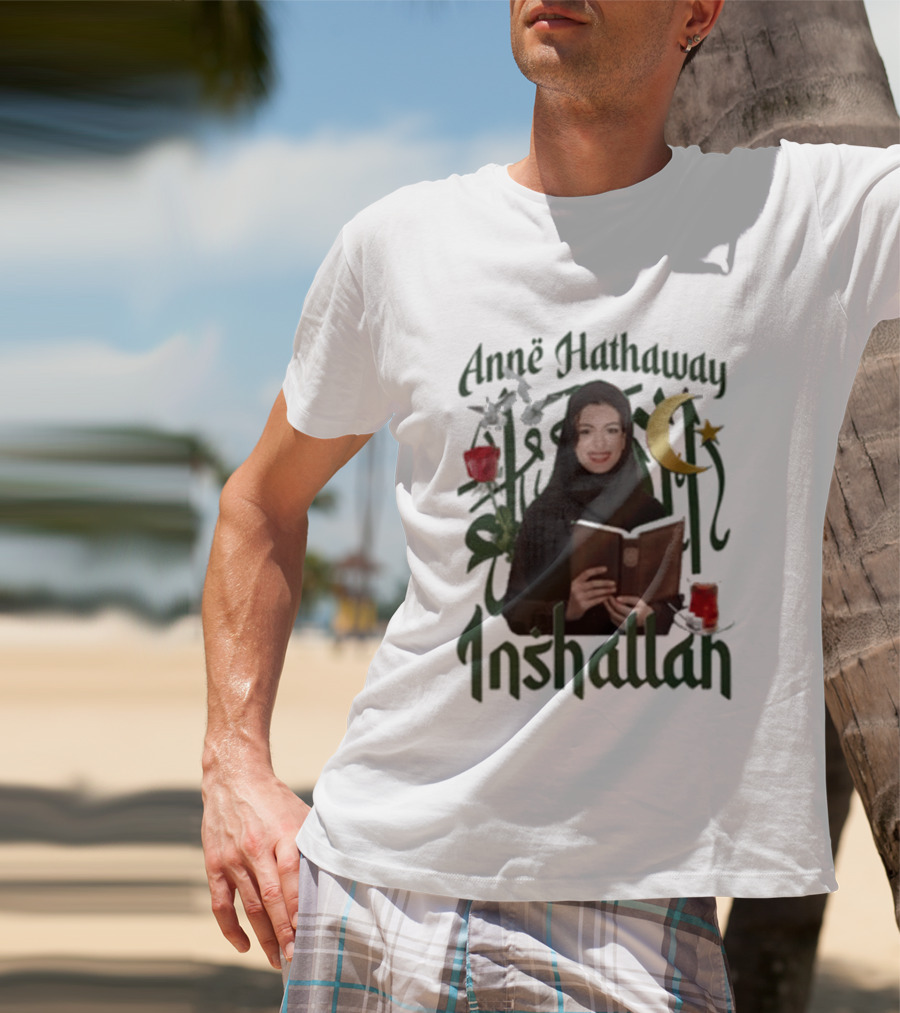 Anne Hathaway Inshallah Book Crescent Moon Tea T-Shirt