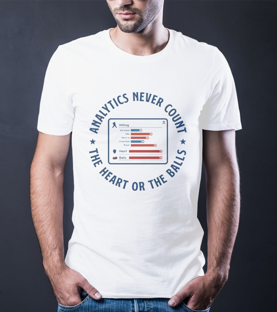 Analytics Never Count The Heart Or The Balls Stats Humor Playful Insightful Baseball Ranking T-Shirt