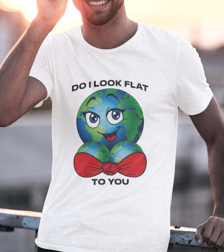 Do I Look Flat To You Earth Cartoon With Red Bowtie T-Shirt