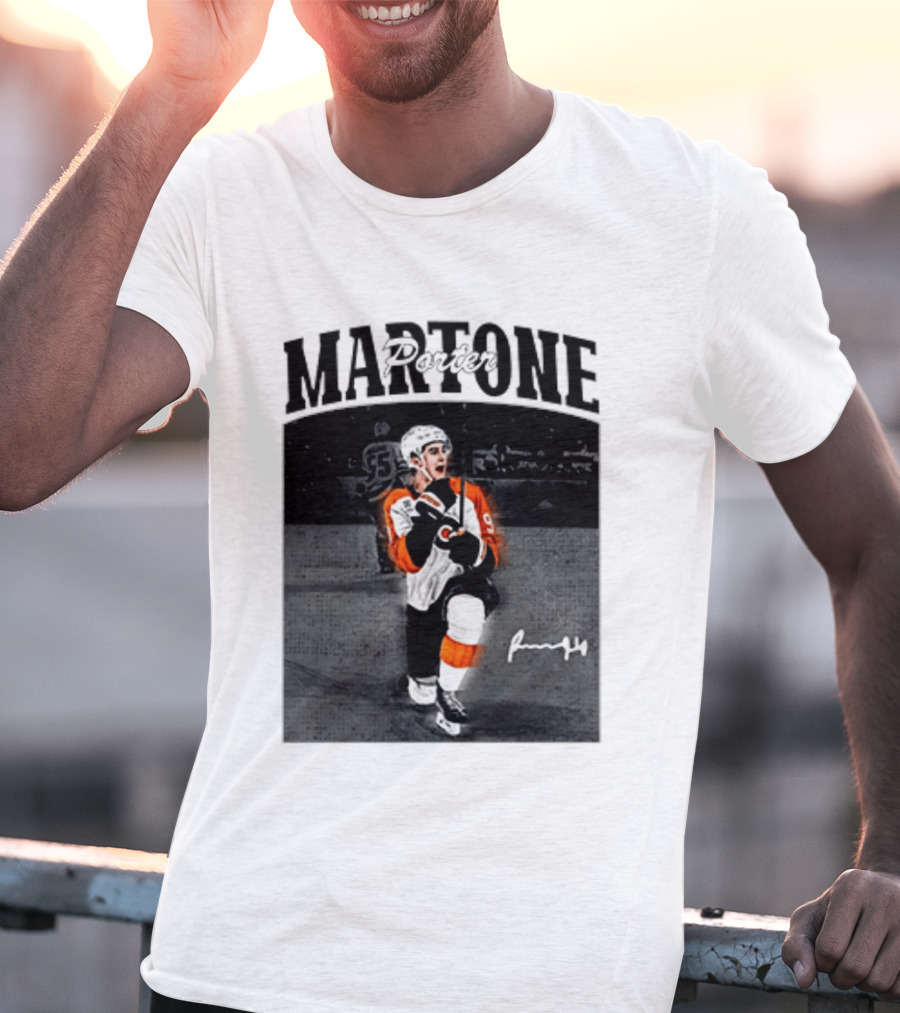 Porter Martone Fly Hockey Celebration With Signature T-Shirt