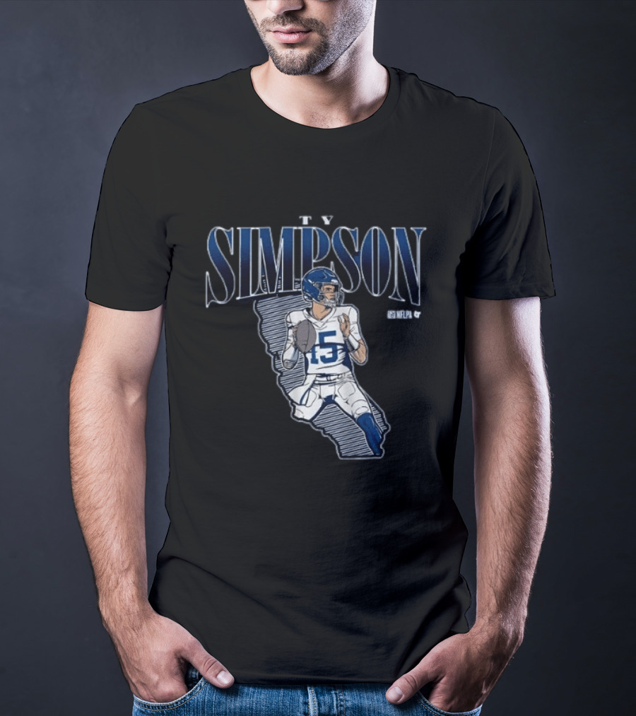 Ty Simpson Football Quarterback Illustration With Number 15 And Helmet T-Shirt