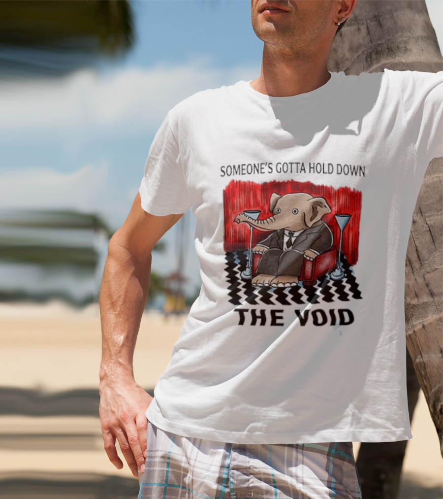 Someone's Gotta Hold Down The Void Elephant In Suit Martini And Red Chair T-Shirt