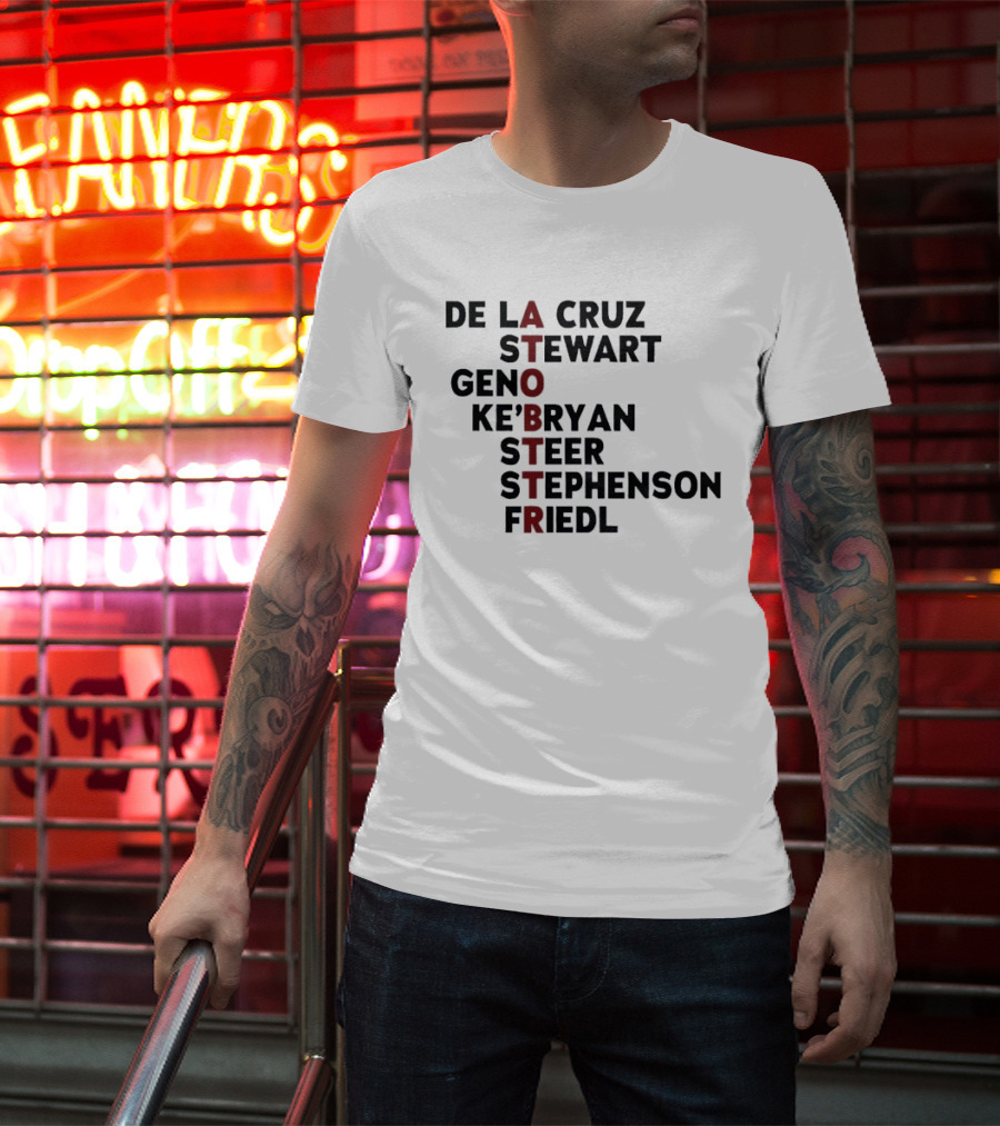Cincinnati Baseball De La Cruz Stewart Geno Ke'Bryan Steer Stephenson Friedl ATOBTTR Names T-Shirt