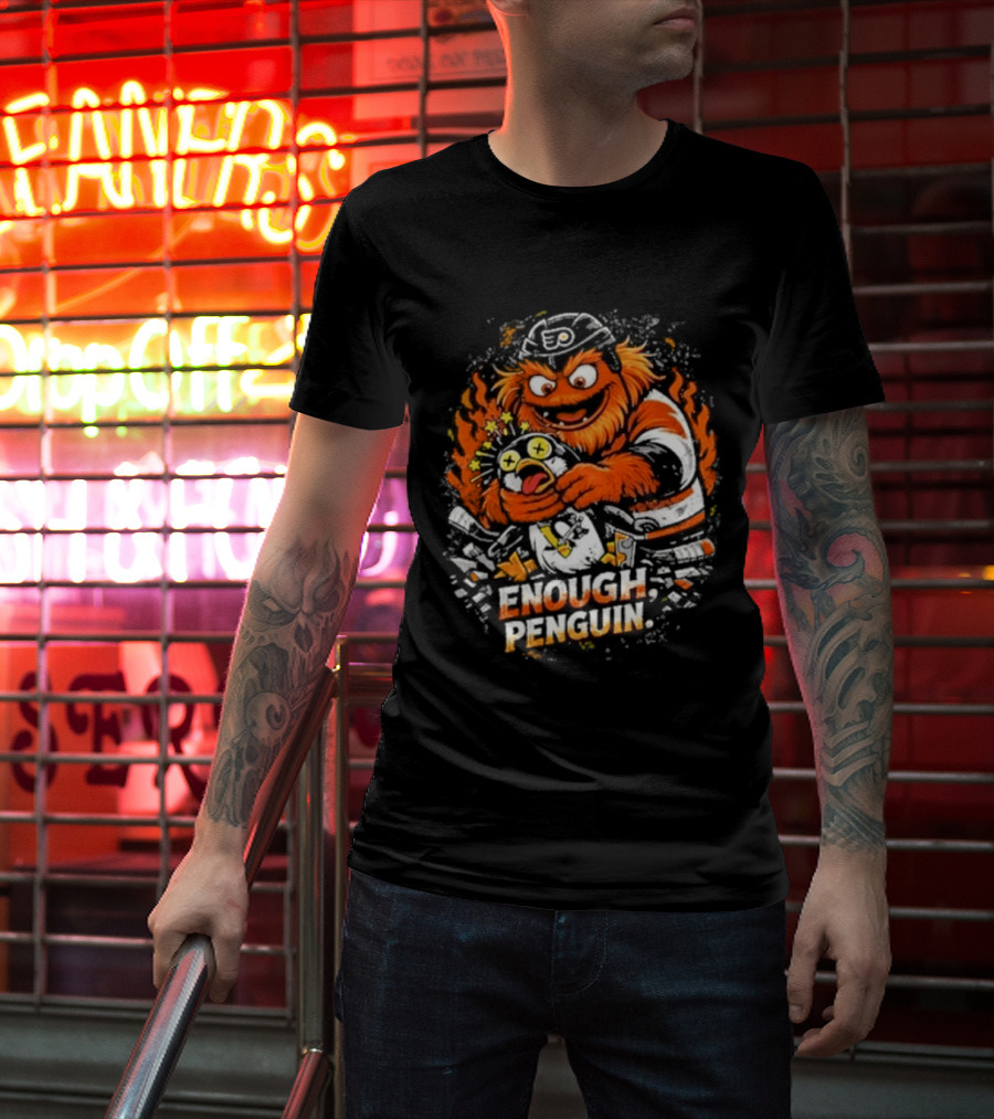 Gritty Enough Penguin Philadelphia Flyers Vs Penguins Retro Comic T-Shirt