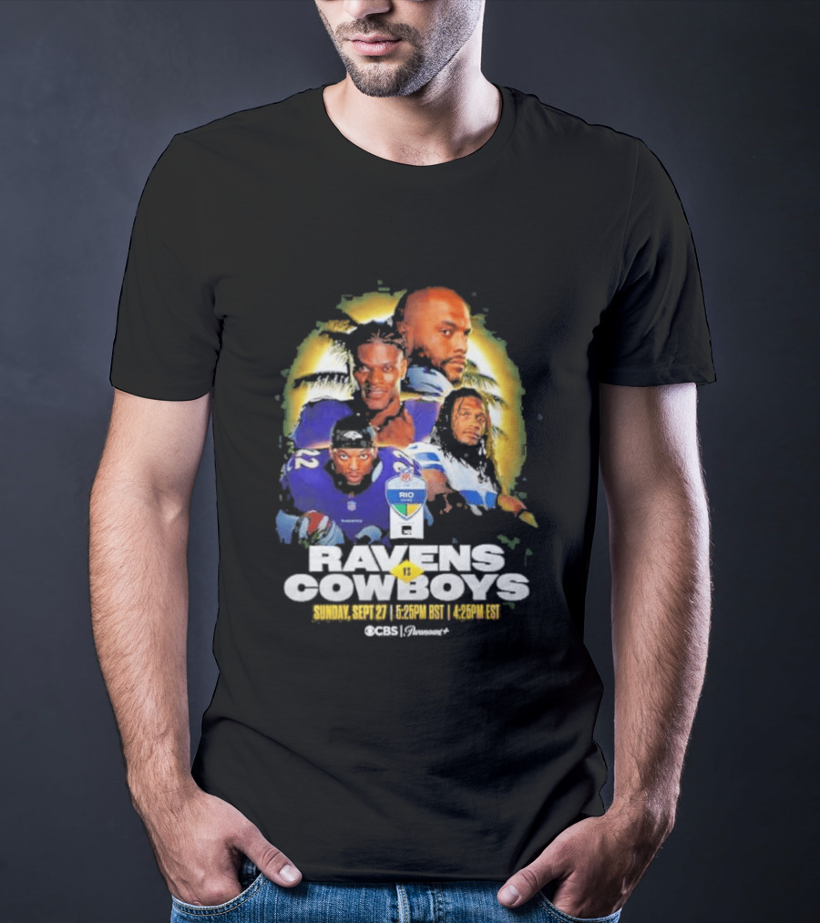 Rio Game 2026 Baltimore Ravens Vs Dallas Cowboys September 27 Matchup Sunday 1 P.M. BRT T-Shirt