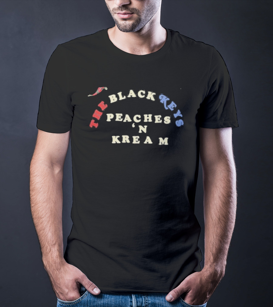 The Black Keys Peaches 'N Kream Red Blue Cream Letters T-Shirt