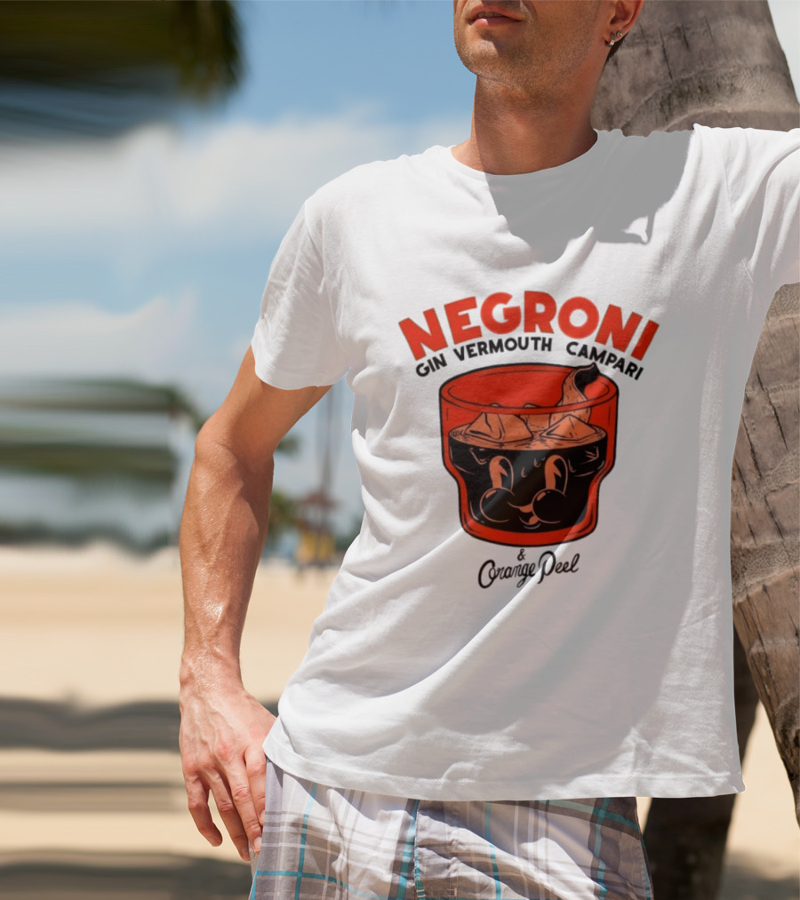 Negroni Gin Vermouth Campari With Orange Peel And Ice Retro Comic T-Shirt