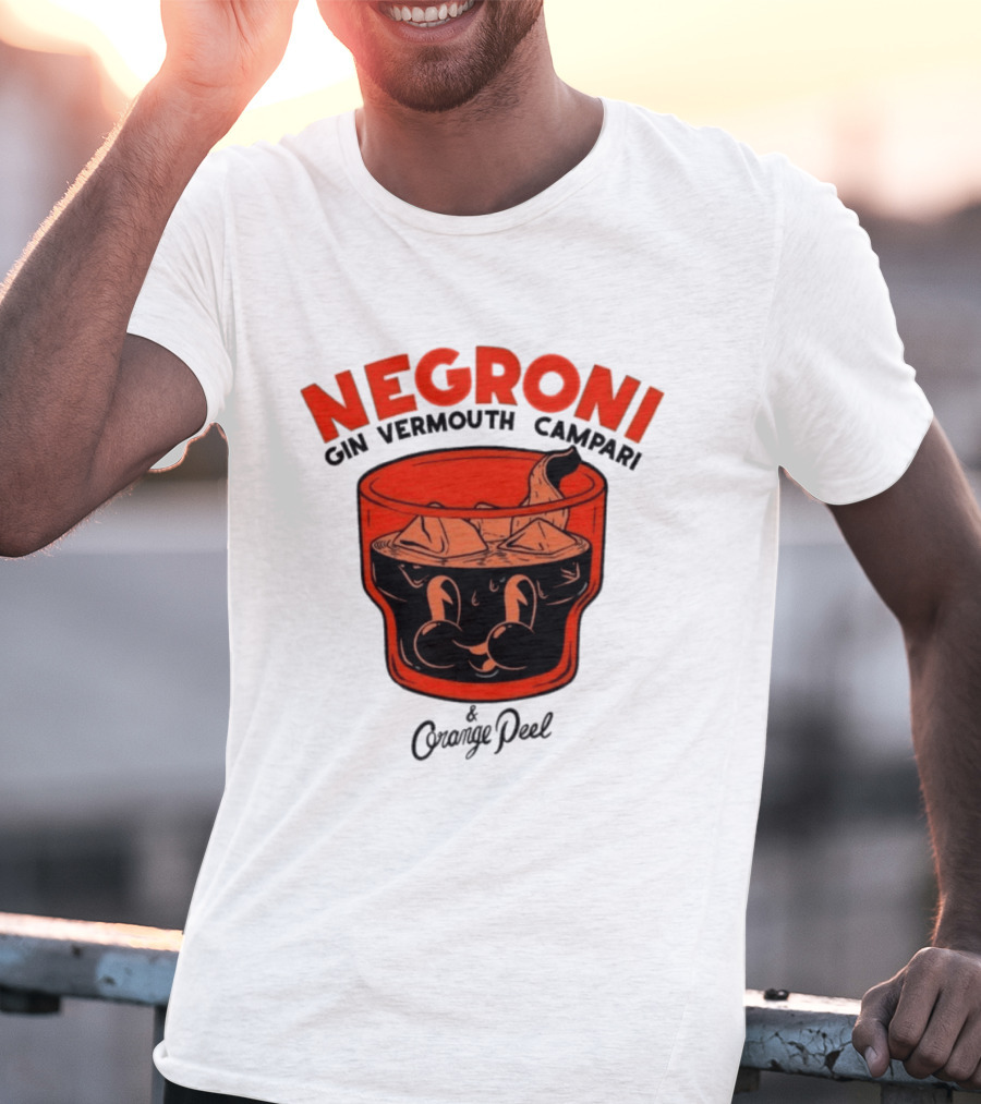 Negroni Gin Vermouth Campari With Orange Peel And Ice Retro Comic T-Shirt