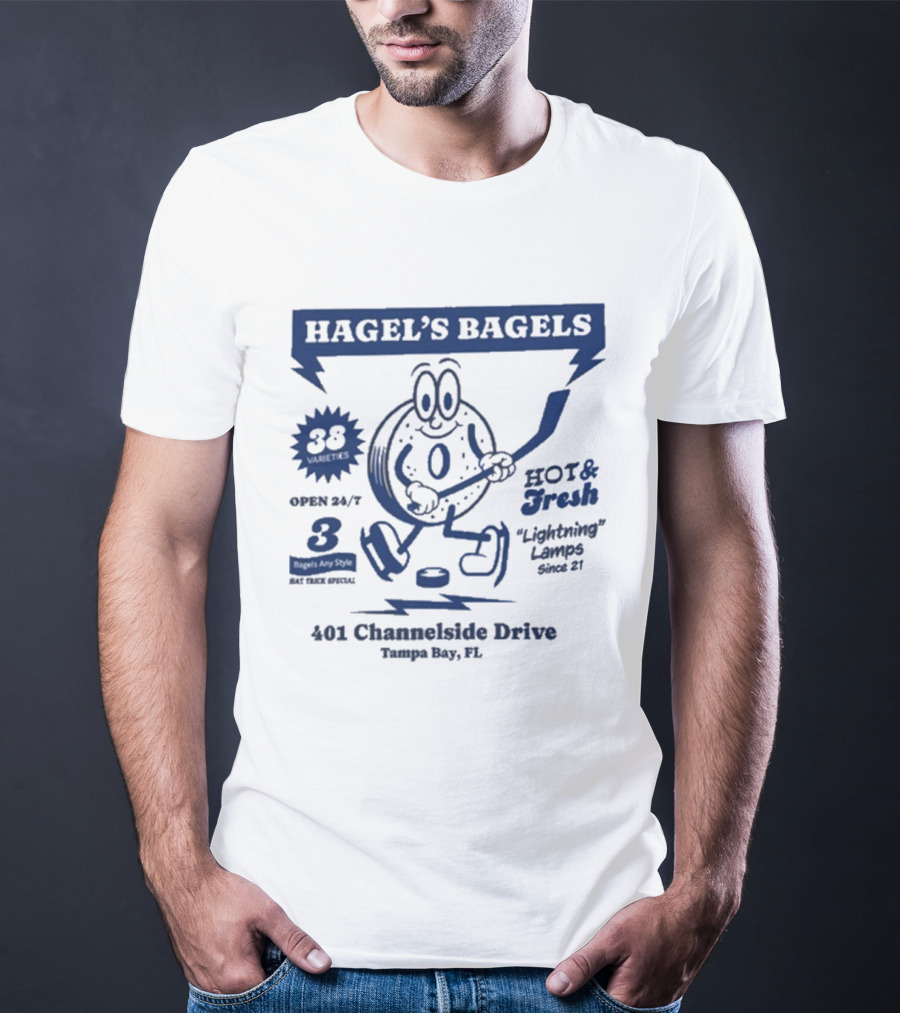 Hagel's Bagels Hockey Tampa Bay Lightning Lauro 401 Channelside Drive T-Shirt