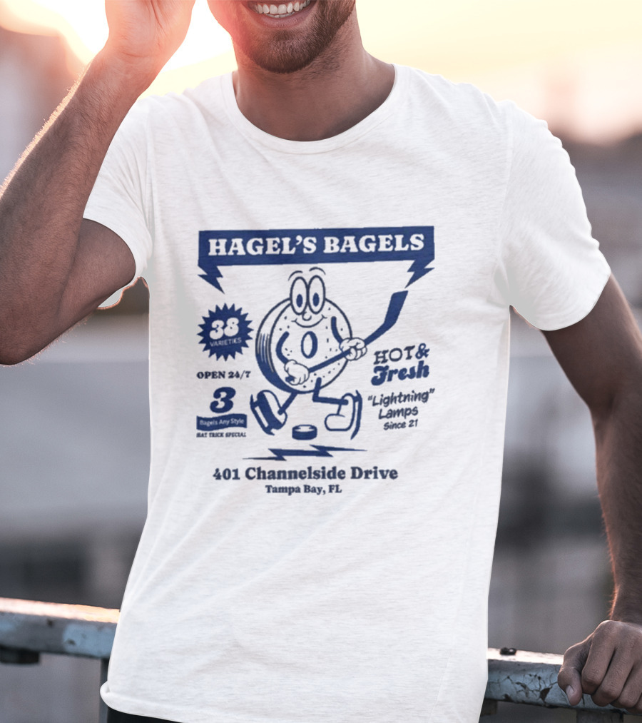 Hagel's Bagels Hockey Tampa Bay Lightning Lauro 401 Channelside Drive T-Shirt