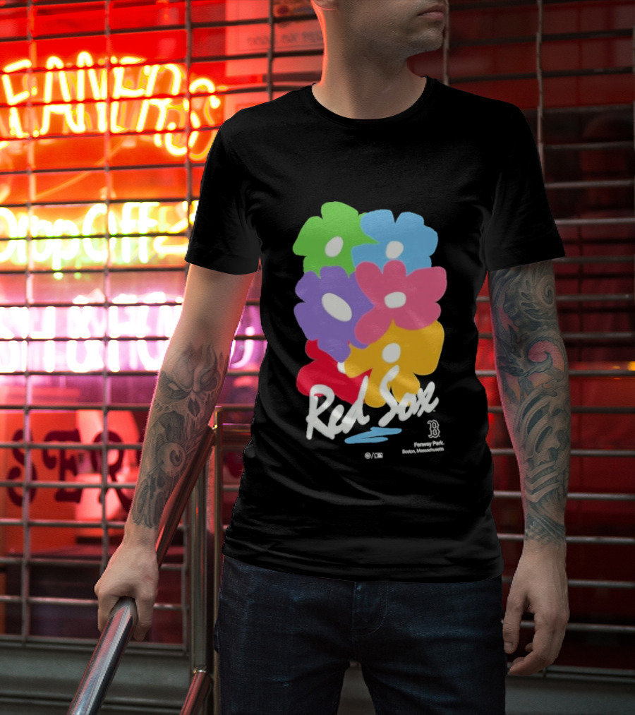 Boston Red Sox 47 Dark Green Red Sox Flower Power Murakami Gallery Foundation T-Shirt