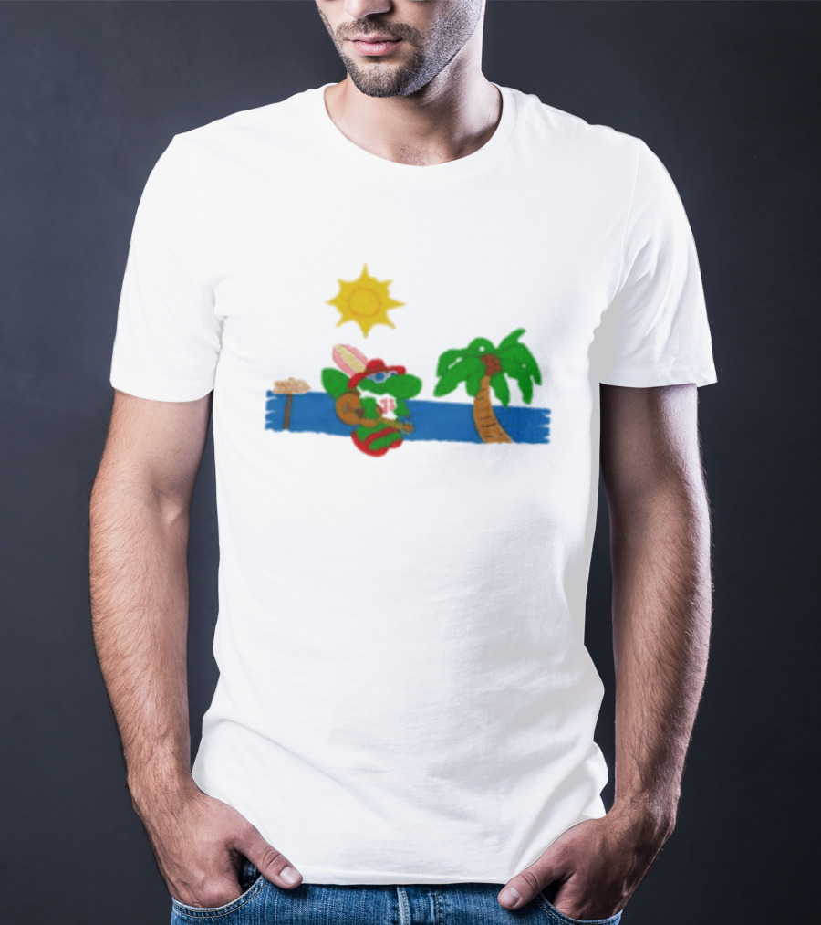 Jimmy Buffett Gator With Guitar By Palm Tree And Sun T-Shirt