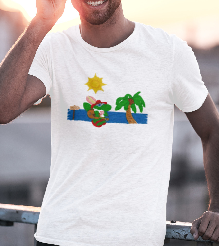 Jimmy Buffett Gator With Guitar By Palm Tree And Sun T-Shirt