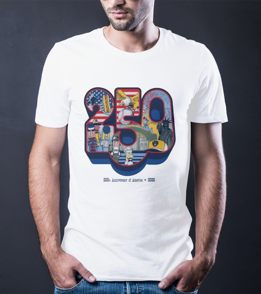 Milwaukee Brewers American Baseball Hotdog Eagle Statue Of Liberty 250th Anniversary Celebration T-Shirt