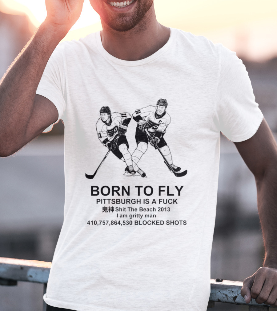 Born To Fly Philadelphia Flyers Versus Pittsburgh Rivalry NHL Hockey Blocked Passes T-Shirt