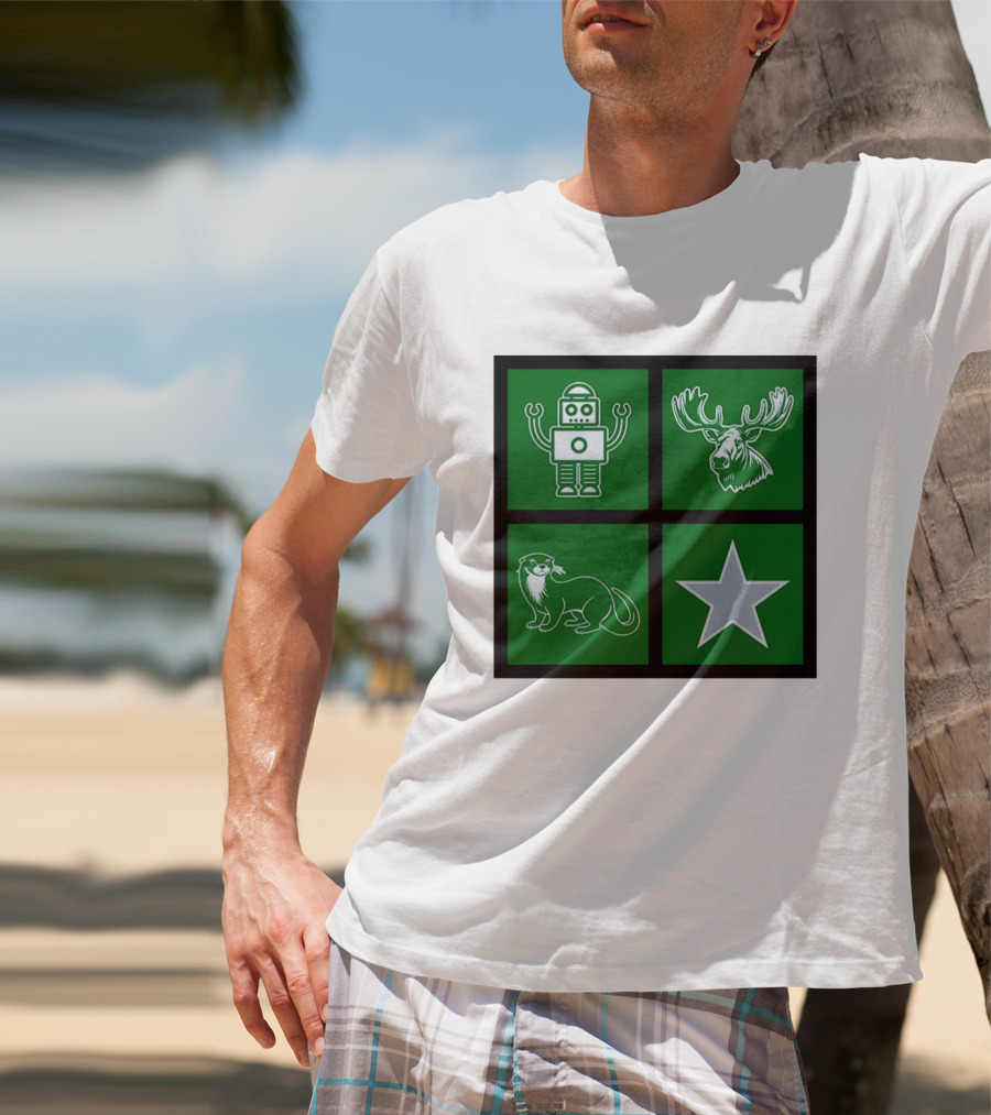 Robot Moose Otter Star Quadrant On Green T-Shirt