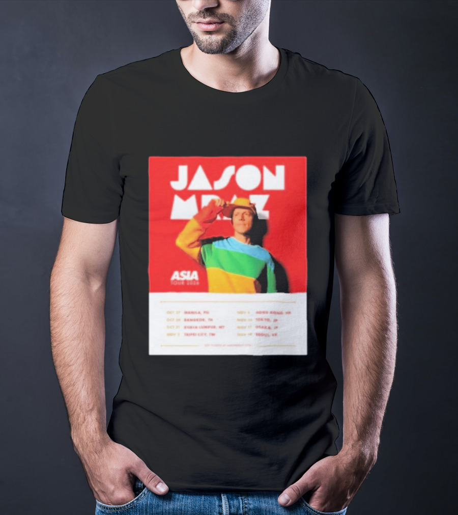 Jason Mraz Asia Tour Manila Bangkok Kuala Lumpur Taipei Hong Kong Tokyo Osaka Seoul 2026 T-Shirt