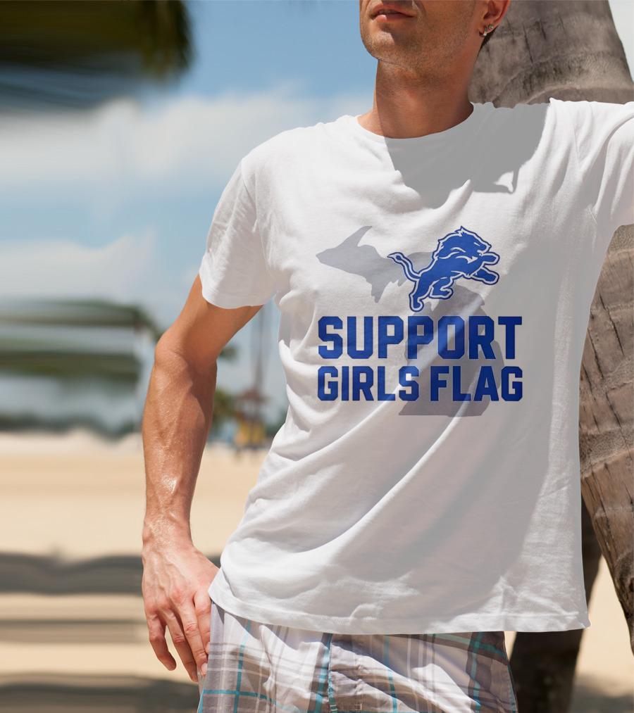 Detroit Lions Support Girls Flag Football Michigan Lions T-Shirt