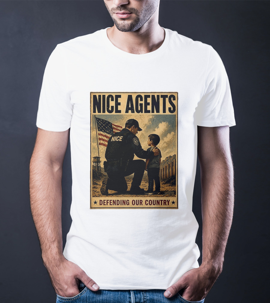 Nice Agents Defending Our Country Flag Patch Officer And Child T-Shirt