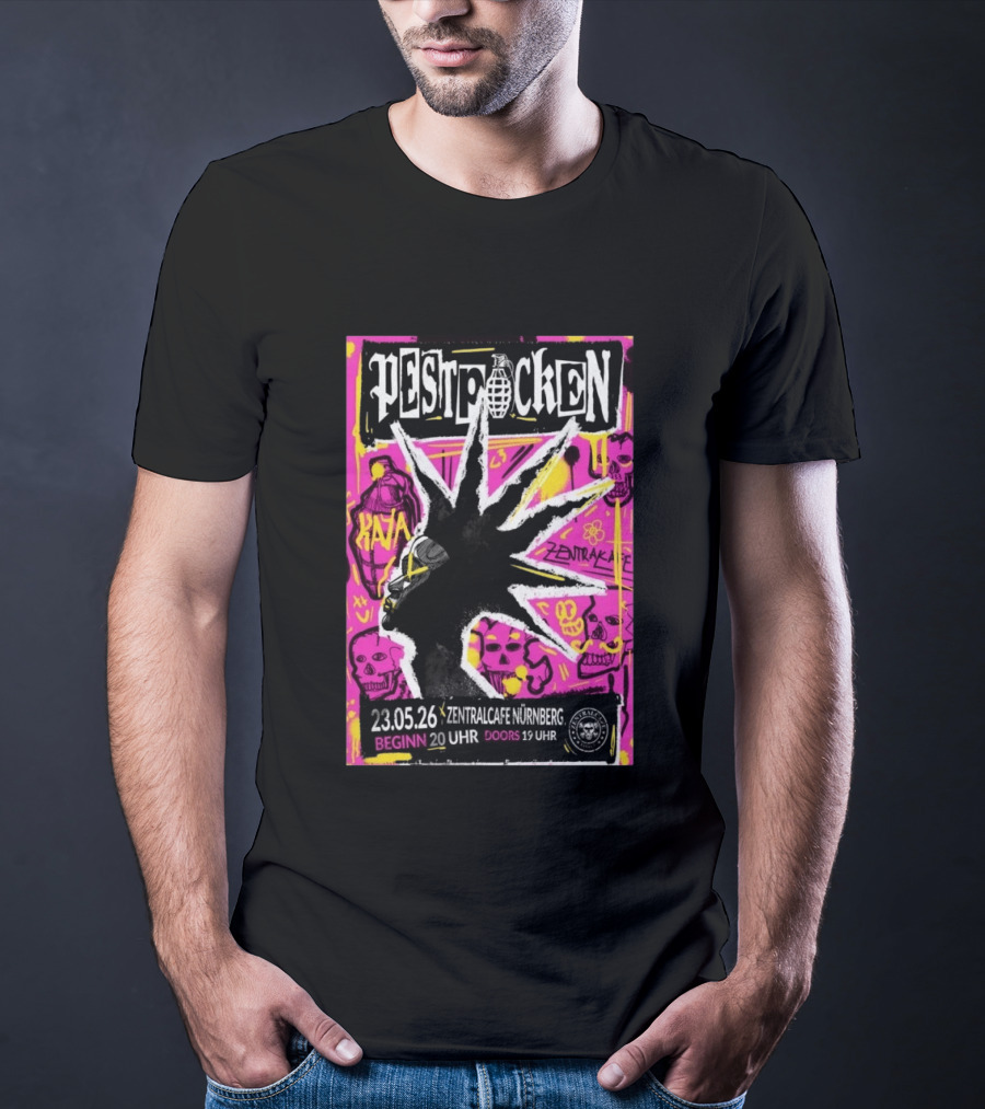 PESTPOCKEN May 23 2026 Zentralcafe Nürnberg Punk Grenade Graphic Skulls Graffiti T-Shirt