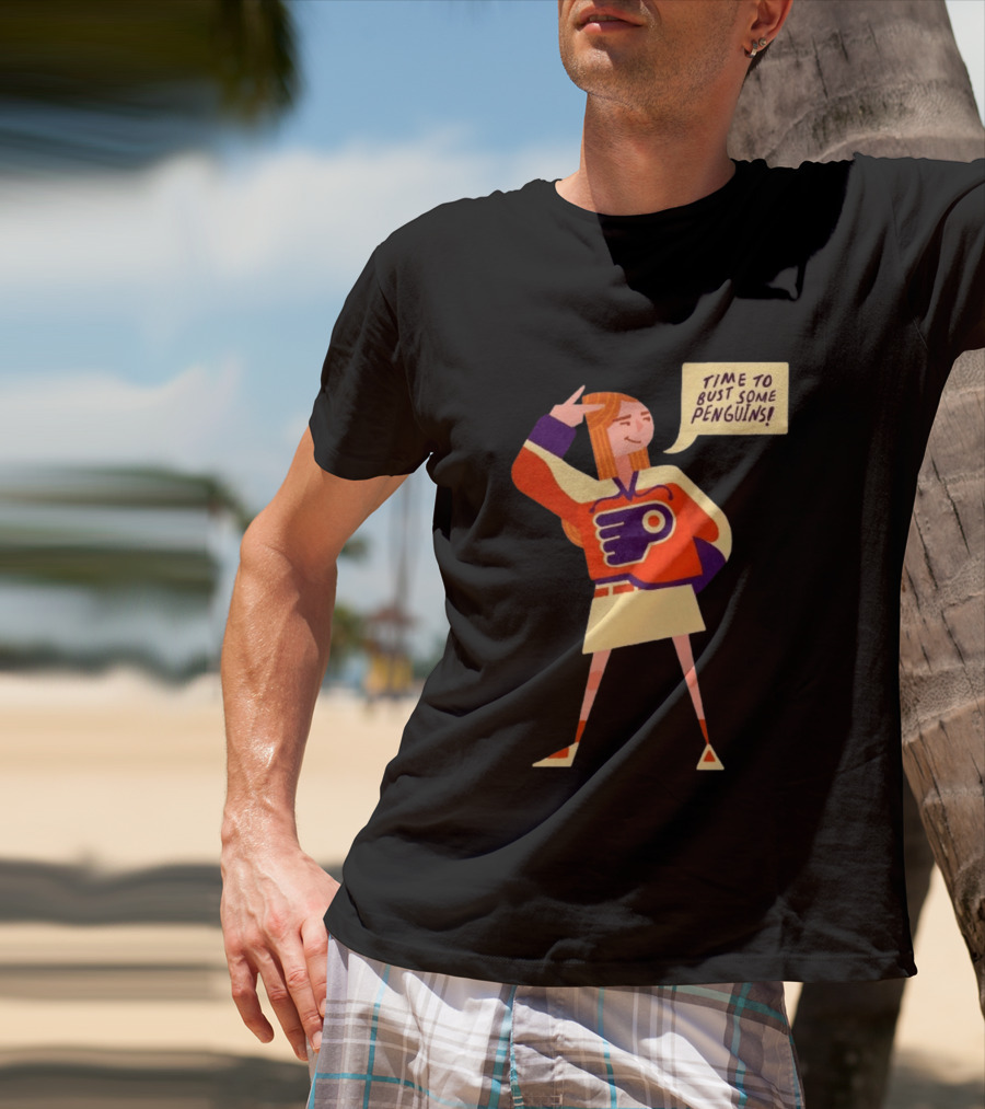 Philadelphia Flyers Time To Bust Some Penguins Retro Cartoon T-Shirt