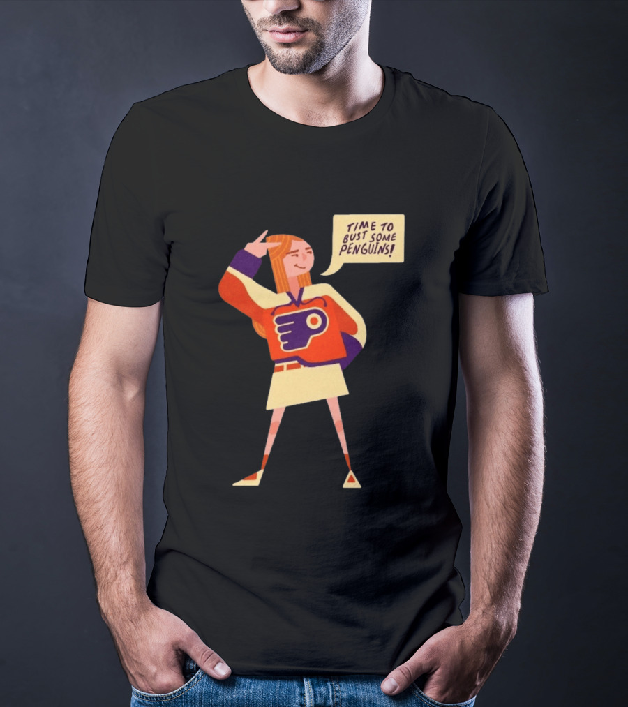 Philadelphia Flyers Time To Bust Some Penguins Retro Cartoon T-Shirt