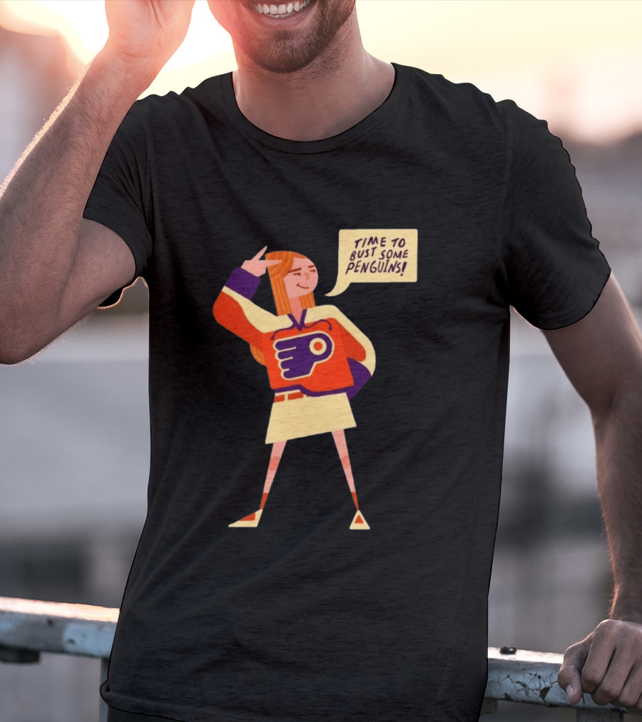 Philadelphia Flyers Time To Bust Some Penguins Retro Cartoon T-Shirt